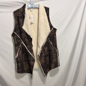 LuLaRoe Brown Plaid Vest with Cream Fleece Lining